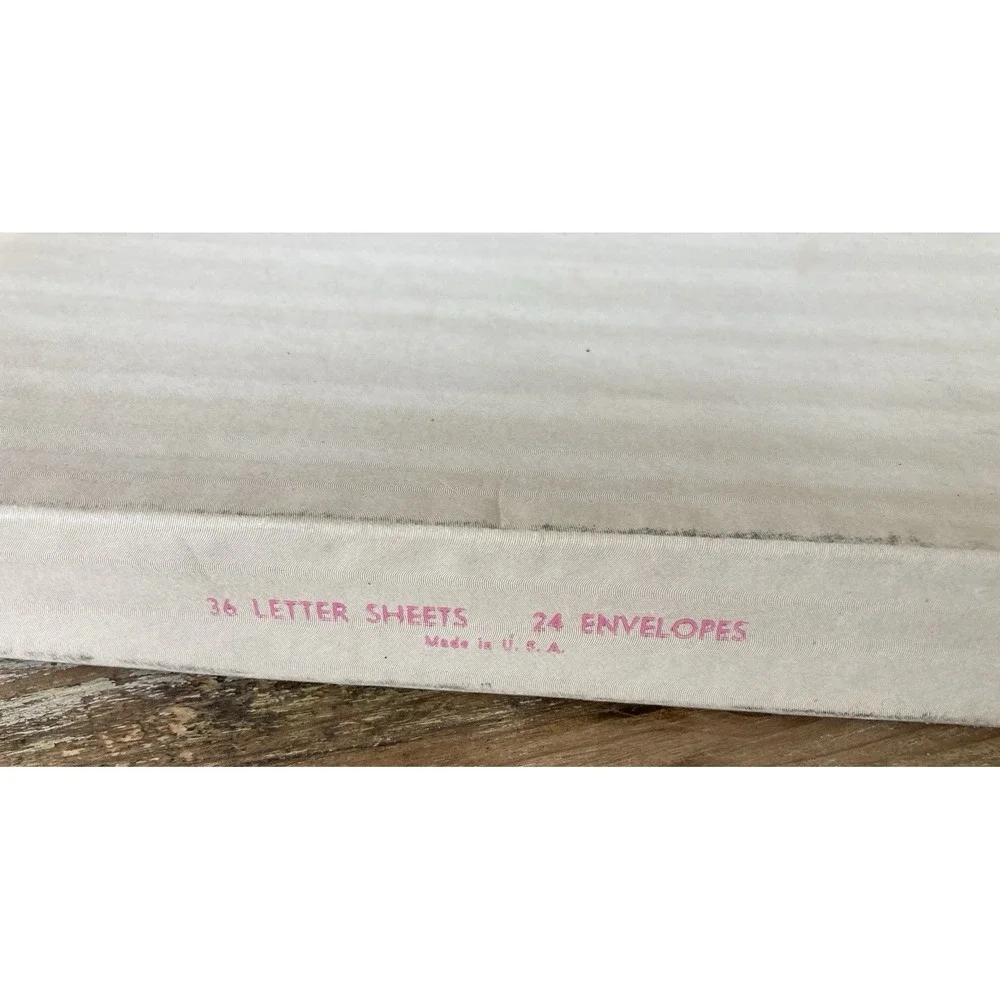 Vintage partial box of stationery letter paper Woodland pink gold design 1960's